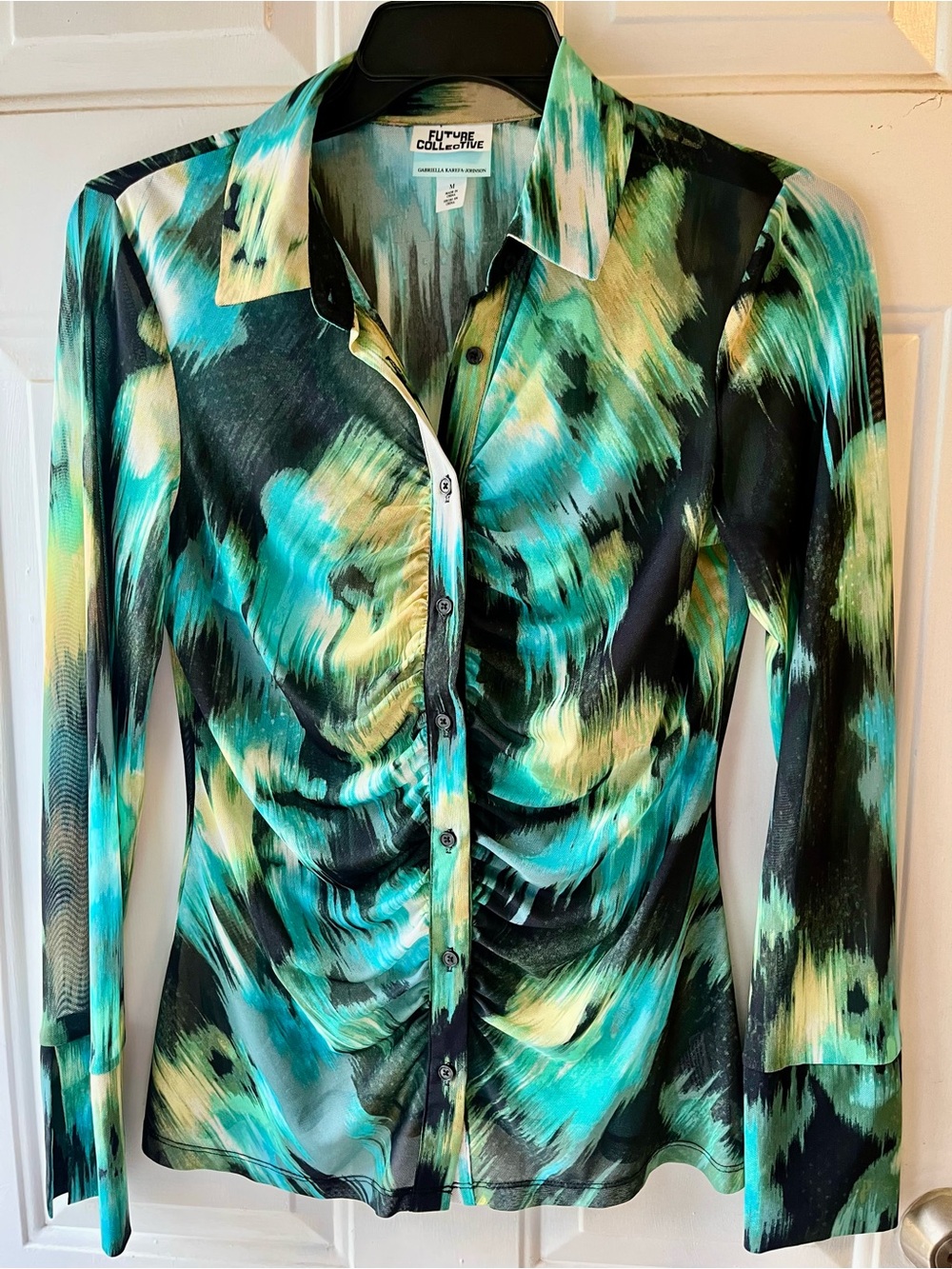 Future Collective Medium Gabriella Karefa-Johnson Ruched Sheer Shirt Y2K